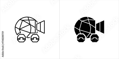 Two icons of a camera lens, one outline and one filled