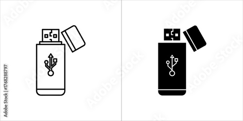 Usb flash drive with open cap and usb symbol