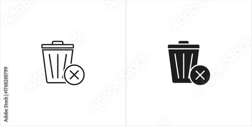 Set of trash can icons with delete symbol