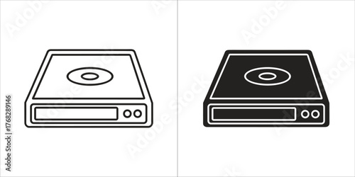 Cddvd player icon, line art and solid silhouette