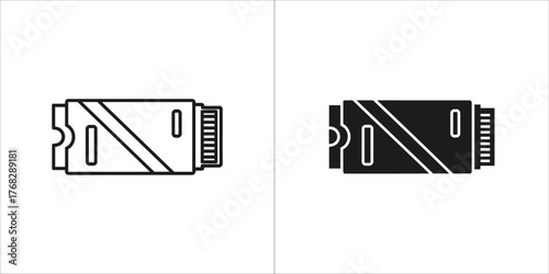 Simple line art and silhouette icon of a ticket