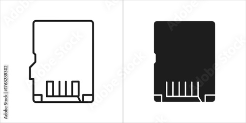 Outline and solid black icon of a microsd card connector