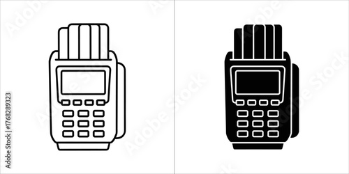 Two payment terminal icons, one outline and one filled