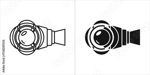 Line art and silhouette of a telescope