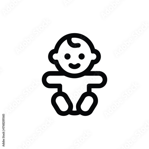 Happy Baby Symbol, Simple Outline Design with Round Head and Limbs on Transparent Background