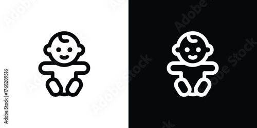 Minimalistic Baby Icon, Simple Toddler Symbol Isolated on White and Transparent Background