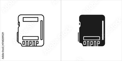 Two icons of a computer floppy disk drive, one in outline and one in solid black, on a