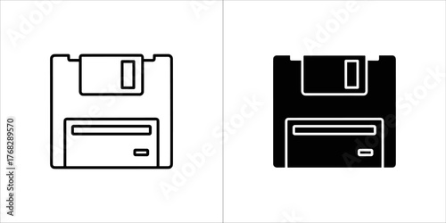 Two icons of a floppy disk, one outline and one filled
