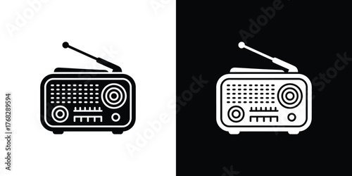 Retro Radio Silhouette with Antenna, Speaker Grill, and Control Knobs on a Transparent Background