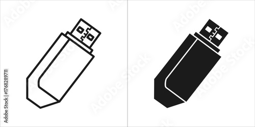 Usb flash drive icon in outline and solid style