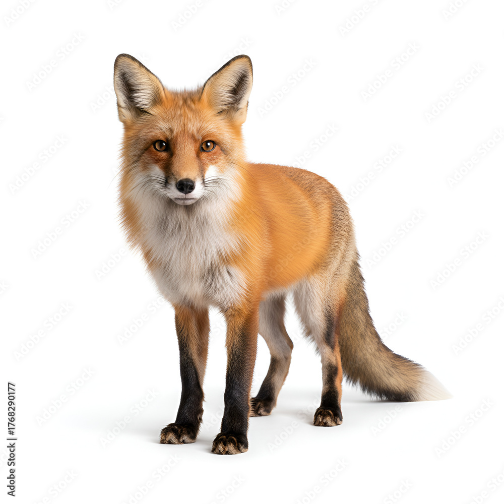 Obraz premium Realistic Red Fox on White Background | Full Body, Photorealistic Wildlife Animal in 8K High-Resolution | brown cat on a white background