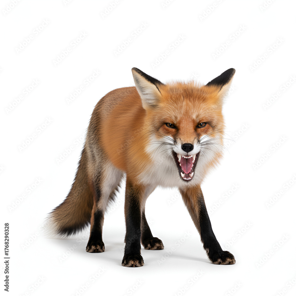 Obraz premium Realistic Red Fox on White Background | Full Body, Photorealistic Wildlife Animal in 8K High-Resolution | brown cat on a white background