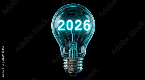 Bright ideas for the future in 2026 with a glowing light bulb displaying the year