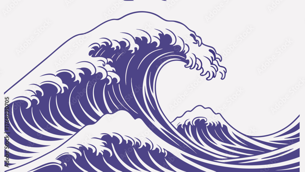 Obraz premium A stylized illustration showcasing a large, crashing ocean wave in a minimalist design.
