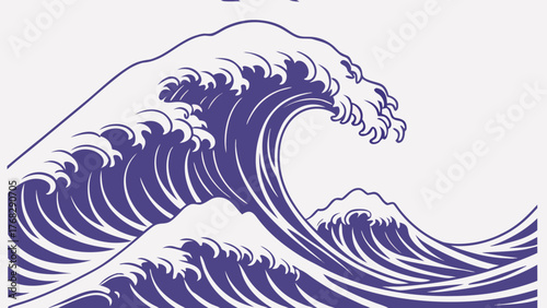 A stylized illustration showcasing a large, crashing ocean wave in a minimalist design.
