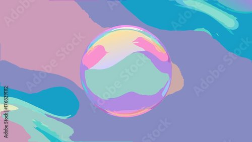 Abstract digital art featuring a colorful, iridescent sphere against a pastel background with flowing, painterly strokes.