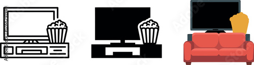 Cozy night in vector illustration of television with popcorn perfect for entertainment concepts
