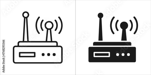 Wireless router icon with antennas and signal waves