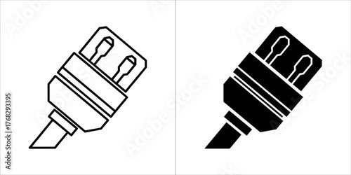 Two icons of a plug, one outline and one solid