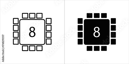 Cpu chip icon, black and white line art