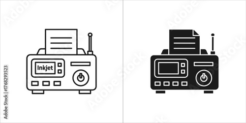 Inkjet printer icon, black and white line art