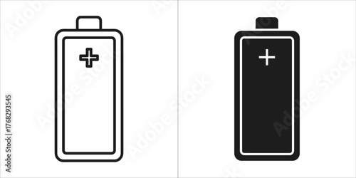 Battery icon, black and white line art