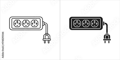 Black and white outline and silhouette of a power strip