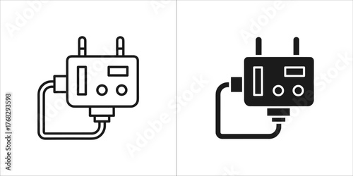 Set of two electrical plug icons, one outline and one solid black