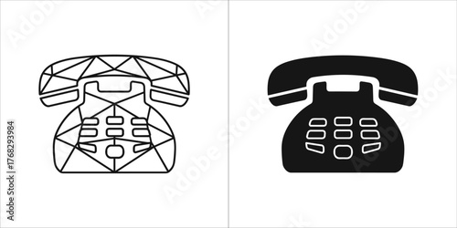 Retro rotary telephone icon and silhouette