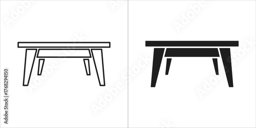 Two icons of a table, one outline and one filled