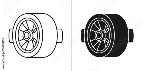 Gaming wheel in outline and solid black silhouette