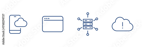 Cloud technology, website and server connection icons. Editable stroke vector icon.