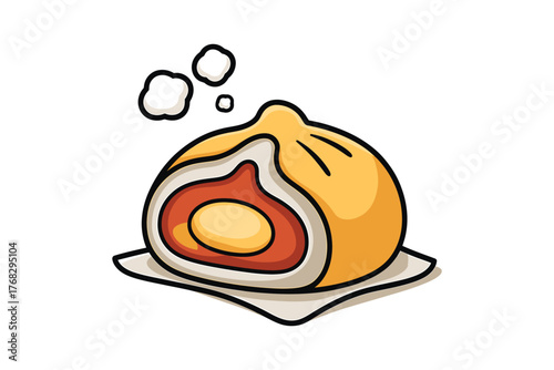 Illustration of a delicious steamed bun with savory filling