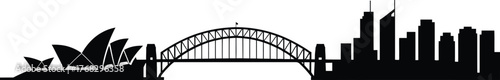 Sydney City Skyline Silhouette with Harbour Bridge and Opera House Vector Illustration