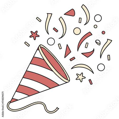 Illustration of a party popper with confetti