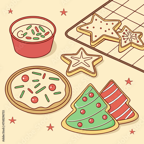 Festive christmas cookies and eggnog for a holiday celebration illustration