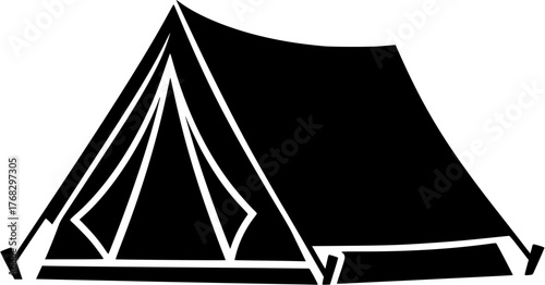 Simple black camping tent silhouette icon on white background. Clipart image isolated on background.
