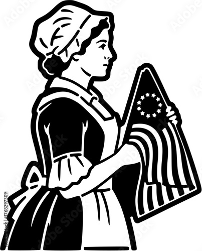 Betsy ross 1776 stencil. Clipart image isolated on white background
