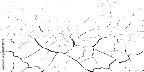Vector illustration of cracked dry ground texture showing parched soil and drought effect. Black and white cracked earth background symbolizing climate change, arid environment, and dehydration.