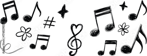 Black musical notes and symbols doodle treble clef