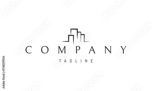 A vector logo featuring an abstract image: a city silhouette in a linear style, symbolizing modern life and urban harmony.