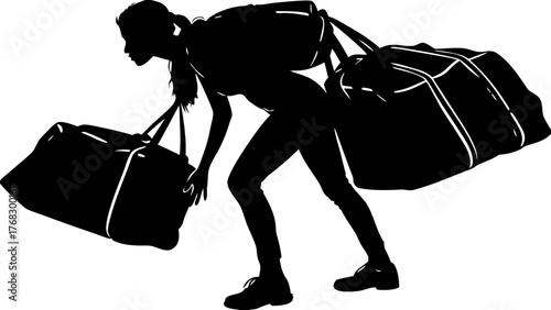 Woman Carrying Heavy Shopping Bags Silhouette - Overburdened Vector Graphic
