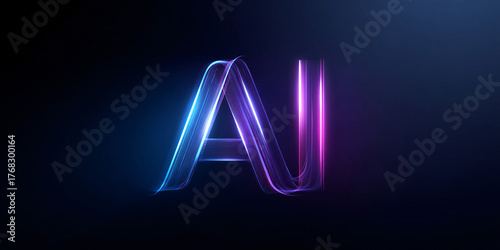 Neon AI logo with glowing gradient futuristic technology design and artificial intelligence text