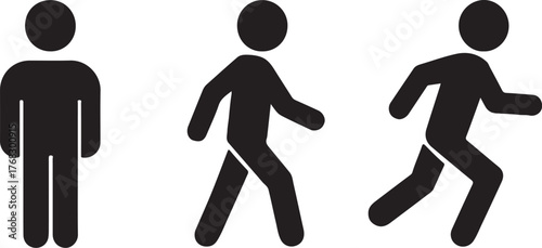 Man Standing, Walking, and Running Icon Set – People Symbols and Vector Illustration