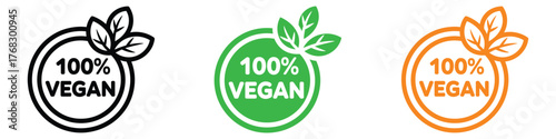 100 percent vegan icon set. Healthy, Environmentally Conscious Lifestyle symbol. vector illustration.