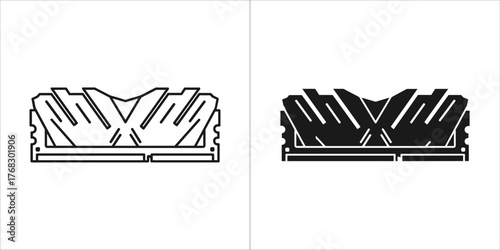 Two computer ram modules, one outlined and one solid black