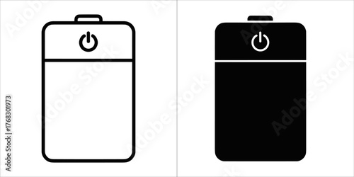 Battery icon with power symbol, black and white