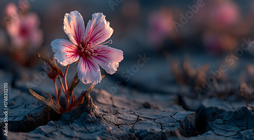 Symbol of Hope — Pink Flower Blooming from Cracked Earth (HDR Inspirational Macro)