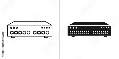 Line art and solid black icon of an audio receiver
