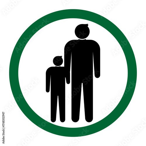 Parent and Child Safety Icon: Family Walking Graphic
​Vector Symbol for School Zone and Child Supervision
​Intergenerational Relationship: Adult and Kid Figures